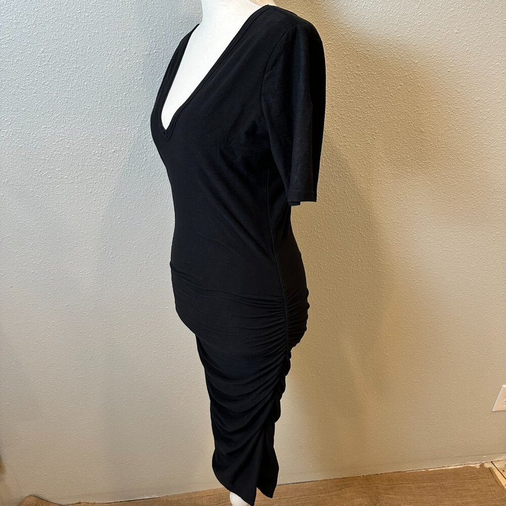 James Perse Standard Ruched V-Neck Jersey Dress - Black - Picture 4 of 11